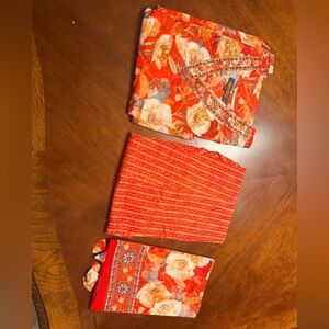 Floral Orange kurta Set, Orange and white floral kurta with striped pants